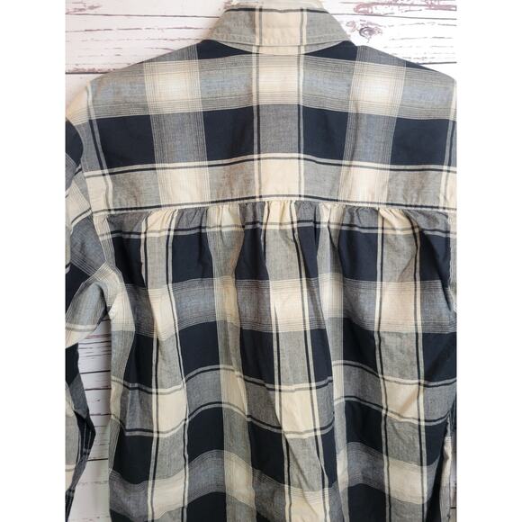 VTG Liz Sport Black Tan Plaid Shoulder Yoke Button Up Shirt Women's Size Small - Picture 12 of 15